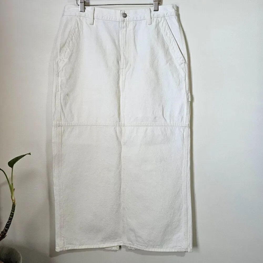 NWT MADEWELL WHITE DENIM MAXI SKIRT SLIT BACK SIZE 30